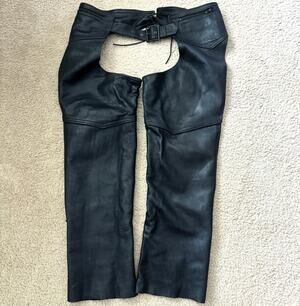 XXL Mens Genuine Leather Chaps Made In USA - Black - Biker Chaps - Pants